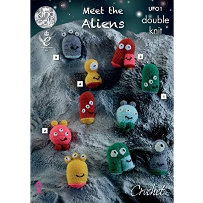Image of King Cole UF01 Crochet Pattern UFO Alien Toys in Dollymix DK