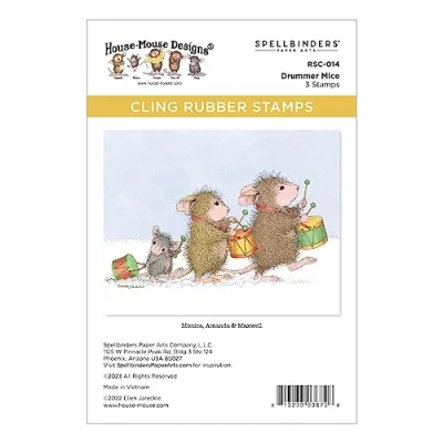 Image of Spellbinders Drummer Mice Cling Rubber Stamp Set from The House Mouse Holiday Collection, Red