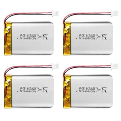 Image of 4X EEMB 3.7V 820mAh 653042 Lipo Battery Rechargeable Lithium Polymer ion Pack with JST Connector UN38.3 (UL Certified for Cell) Make Sure Device Polarity Matches Before Purchase!