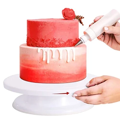 Image of Crystals 11&quot; Cake Turntable, Rotating Plate Stand Decorating Equipment Revolving Icing Kitchen Display Stand, White
