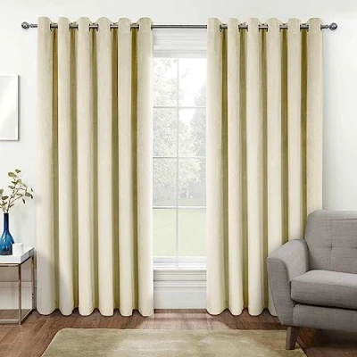 Image of HOMESCAPES Cream Velvet Blackout Curtains 66&quot; x 72&quot; (168 183 cm) Eyelet Thermal Insulated with 100% Ultra 3 Pass Coating Fully Lined Readymade