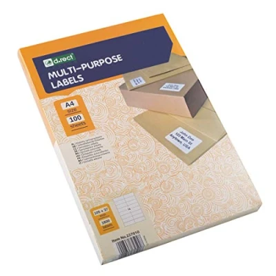 Image of D.RECT Adhesive Labels Universal (105 x 37 mm on DIN A4) Printable Self 100 Sheets per Pack 16 Sheet 1600 Pieces White