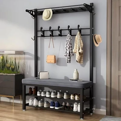 Image of 4 in 1 Entryway Coat and Shoe Rack, Rack with Bench,Freestanding Stand, Storage Unit for 6 8 Pairs, Easy to Assemble 60/80/100cm