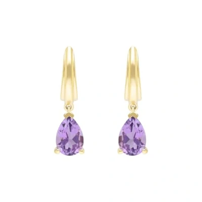 Image of Ivy Gems 9ct Yellow Gold Luxury 7x5mm Pear Drop Amethyst Hoop Earrings
