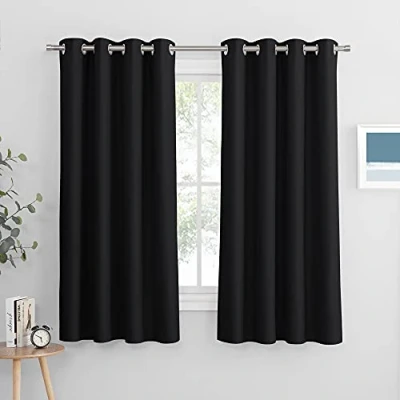 Image of PONY DANCE 63 Inch Drop Blackout Curtains Eyelet Top Window Drapes Sunlight Block Out Privacy Protected Halloween Decoration Full Shading, 52x63 inch, 2 Pieces, Black
