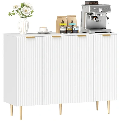Image of HOMCOM Sideboard Buffet Cabinet, Modern Kitchen Storage Cabinet with Adjustable Shelves, Metal Legs for Living Room Hallway, White