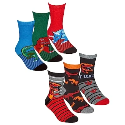 Image of Undercover 6 Pairs Kids Cotton Rich Dinosaur Socks 42B752 1xEach 12.5 3.5