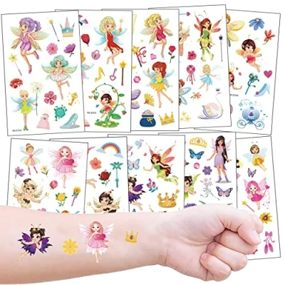 Image of 10 Sheets Glitter Fairy Temporary Tattoos for Kids Girls’ Party Goody Bag Fillers &amp; School Rewards (Fairy)