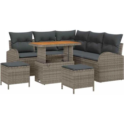 Image of vidaXL 8 Piece Garden Sofa Set with Cushions Grey Poly Rattan Acacia