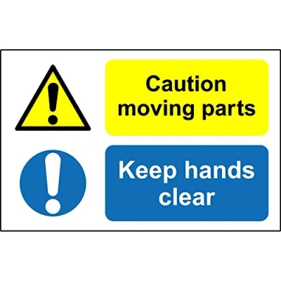 Image of Caution moving parts keep hands clear safety sign Self adhesive sticker 300mm x 200mm