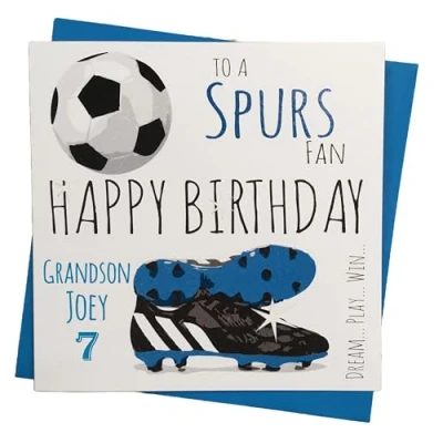 Image of WHITE COTTON CARDS PERSONALISED Tottenham Hotspur Spurs Football Club FC Fan Birthday Card (1 PER)