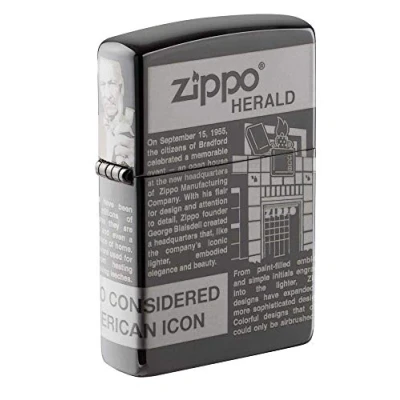 Image of Zippo Pocket Lighter, Metal, Black Ice Newsprint, One Size
