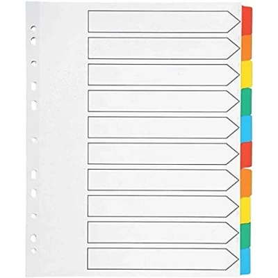 Image of indigo® Dividers, Extra Wide A4+, Index Multipunched Mylar Reinforced Multicolour Tabs White (10 Part, Pack of 1)