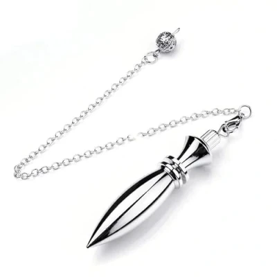 Image of Dowsing Pendulum Egyptian Thoth Brass High Vibrational Quality 18cm Chain Included Heavy Silver Metal Radiesthesia Universal Divinatory L. 6.5cm
