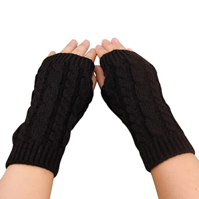 Image of Leben Fashion Women Ladies Autumn Winter Soft Knitted Warm Fingerless Gloves Hand Wrist Warmer Half Mitten Black