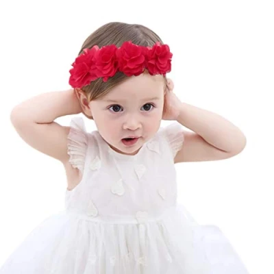 Image of Fmeida Baby Girls Headband Elastic Soft Flower Headbands Hair Accessories for Newborn Infant Toddler Stretchy Floral Little Girl Kids (Red)
