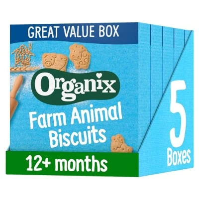 Image of Organix Farm Animal Biscuits, Organic Toddler Snack, 12+ Months, 100 g (Pack of 5)