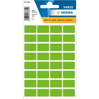 Image of HERMA Multi Purpose Labels, 32 Labels per Sheet, 5 Sheets, 12 x 18 mm, 160 Self Adhesive Small Stickers, Blank Sticky for Office Kitchen Home, Green