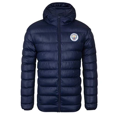Image of MANCHESTER CITY FC Official Gift Mens Quilted Hooded Winter Jacket Navy Large
