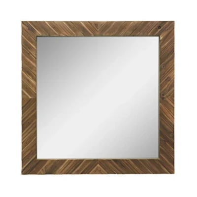 Image of Stonebriar 20&quot; x Square Textured Wooden Chevron Hanging Wall Mirror with Attached Mounting Brackets