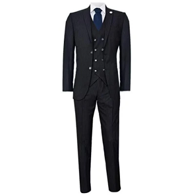 Image of Mens 3 Piece Black Suit Gatsby 1920s Blinders Gangster Pinstripe Tailored Fit 46/40W