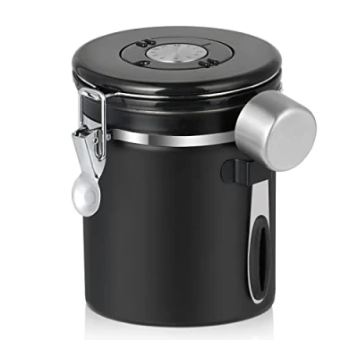 Image of SMRONAR Coffee Canister Airtight, Stainless Steel Container for 400g/14oz Beans, Tea &amp; Storage with Date Tracker, CO2 Release Valve and 1 Measure Spoon Powders