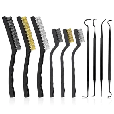 Image of 10 Pieces Wire Brush Set &amp; Pick Kit, Metal Rust Remover Brushes Nylon Brass Steel and Ploymer Picks for Cleaning Welding Slag Rust, 7/9 Inches