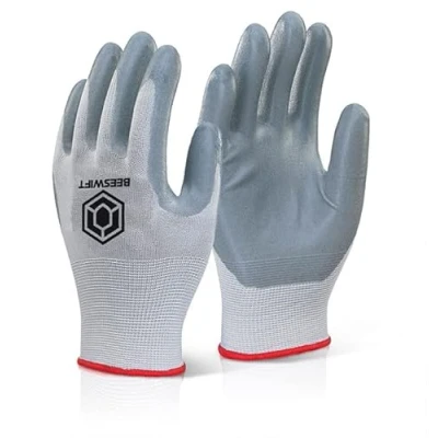 Image of Click PACK OF 10 NITRILE FOAM POLY GLOVE sz 09 Large Grey WORK GARDEN SAFETY