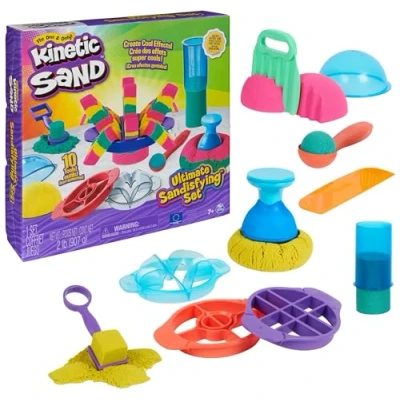 Image of Kinetic Sand Ultimate Sandisfying Set, 2lb of Sand. Pink, Yellow and Teal, 10 Moulds Tools, Sensory Toys for Kids Ages 7+