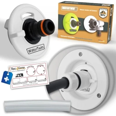 Image of Watertwin Motorhome Water Tank Adapter, Caravan Filling Nozzle Accessories, Cap with Double Gardena Connection (Adaptor for 2 Pin D: 65 Fiamma)