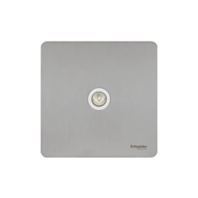 Image of Schneider Electric Ultimate Screwless Flat Plate Single TV/FM Aerial Socket, GU7410WSS, Stainless Steel with White Insert