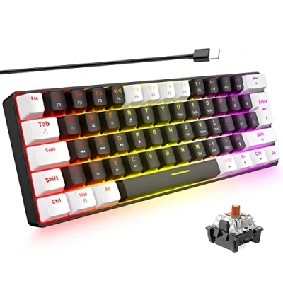 Image of 60% Gaming Mechanical Keyboard,RGB Backlit,61 Keys TKL Compact UK Layout,Mini Wired Keyboard,Brown Switch,Lightweight Portable,Anti Ghosting for Mac PC Laptop PS4 XBox Gamer (Black &amp; White)