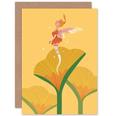 Image of Wee Blue Coo Fairies Yellow Flower Fairy Greetings Card