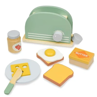 Image of Hyacinthy Wooden Kitchen Toys, Toy Toaster with Bread and Butter, Play Food for Kids, Role Toys Boys Girls