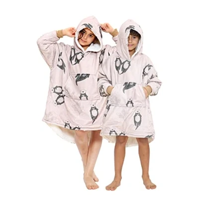 Image of GC GAVENO CAVAILIA Animal Hooded Blanket Kids, Oversized Hoodie Blanket, Wearable With Hood, Kids Sweatshirt Hoodie, Natural, One Size