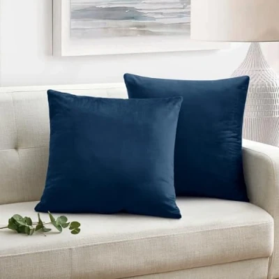 Image of Oxford Homeware Velvet Navy Cushions Cover 45 x (Pack of 2) Square Throw Pillow Cases Decorative Sofa Cushion Covers for Bedroom Couch Car with Invisible Zipper (18 18 Inch)