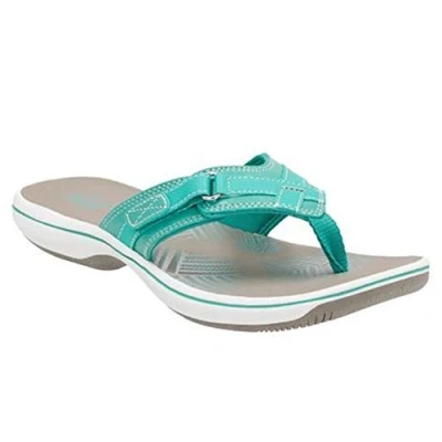 Image of Clarks Women&#039;s Breeze Sea Flip Flop, New Turquoise Synthetic, 7.5 UK M