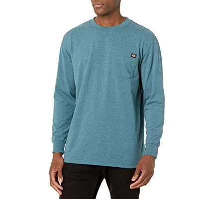 Image of Dickies Men&#039;s Long Sleeve Heavyweight Crew Neck Work Utility T Shirt, Baltic Blue Single Dye Heather, XL