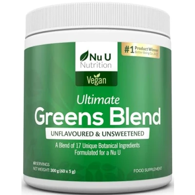 Image of Super Greens Powder 300g 17 Superfoods 60 Servings Vitamin &amp; Mineral Rich Formula No Artificial Ingredients Vegan Best Value Made in The UK Nu U Nutrition