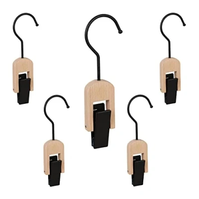 Image of Relaxdays Laundry Hooks, 60% iron 30% wood 10% plastic, Black/Natural, 18.5 x 6 2.5 cm