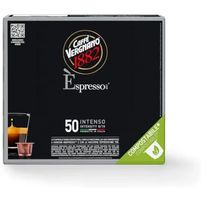 Image of Caffè Vergnano 1882 Èspresso Compostable Coffee Capsules, Compatible With Nespresso, Intenso Pack Of 50 Capsules