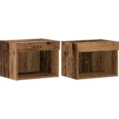 Image of vidaXL Wall Cabinets with LED Lights 2 pcs Old Wood 40x30x30 cm