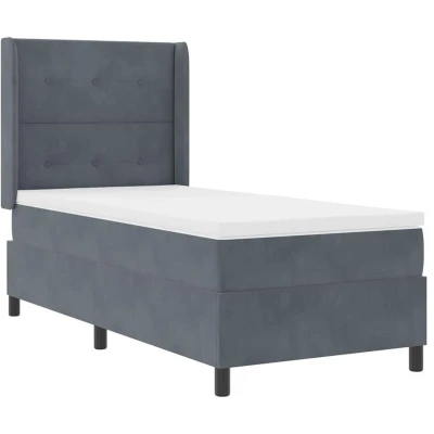 Image of vidaXL Box Spring Bed with Mattress Dark Grey 100x200 cm Velvet