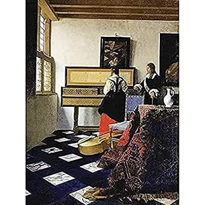 Image of Vermeer Lady Virginal Gentleman Music Lesson Painting Unframed Wall Art Print Poster Home Decor Premium