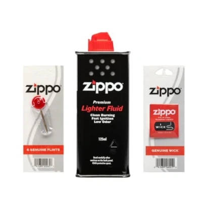 Image of ZYBUX Zippo Lighter Fluid, 125ml Fuel Refill, Windproof, Fast Ignition, Low Odour, Easy to Fill Nozzle, Genuine Wick, 6 Flints