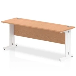 Image of Impulse 1800 x 600mm Straight Desk Oak Top White Cable Managed Leg