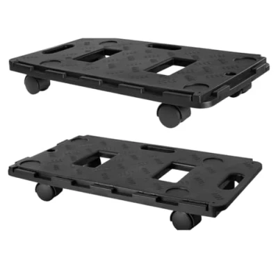 Image of 100Kg Interlocking Heavy Duty Plastic Dolly Trolley with 360 Swivel Wheels Anti Slip Surface Stackable Platform for Moving Boxes, Furniture &amp; Appliances Ideal Graden, Garage or DIY (2)