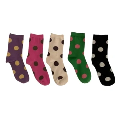 Image of MeganJDesigns Novelty Socks for Women and Girls, Cute Cotton Socks, 5 Pack Dots, 7 UK