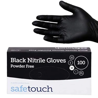 Image of Safetouch Black Nirtile Powder Free Disposable Gloves Pack of 100 (Medium)
