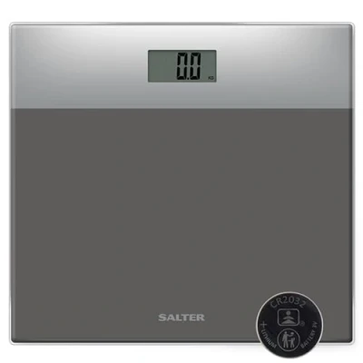 Image of Salter 9206 SVSV3R Digital Bathroom Scale Body Weighing Glass Electronic Scales, Easy Read LCD Display, Step On Activation, Max. Weight 180KG/400lbs, 15 Year Guarantee, Battery Included, Silver/Grey